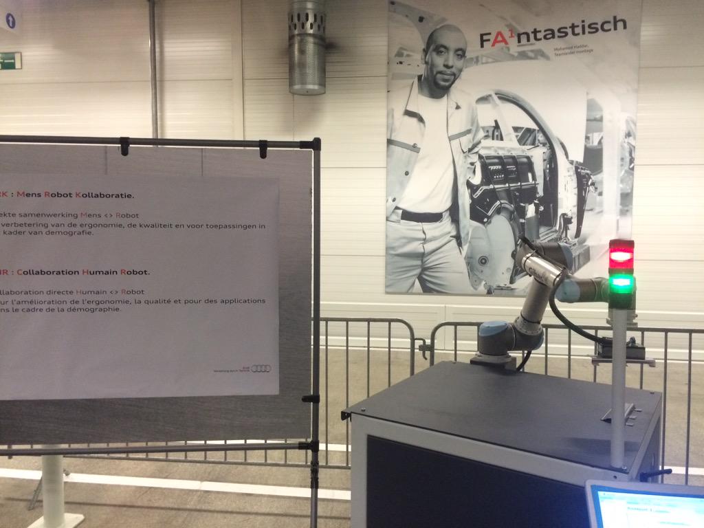 BramVDBorght's tweet image. Glimpse of factory of the future with collaborative robots Kuka, Baxter robot at @Audi Brussels #FlandersMake