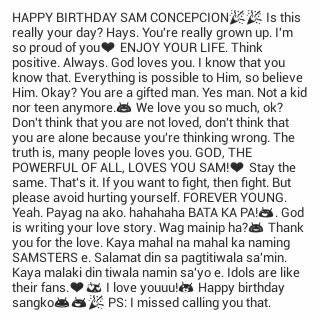  Happy 23rd Birthday Sam Concepcion!  Read this please. Loveyouuuu! 