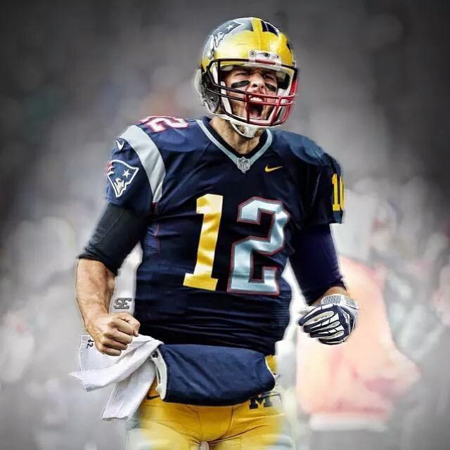 shomaristone's tweet photo. He has 4 Super Bowl rings &amp; was MVP 3 times. Hate him if you want. We love him. #GoBlue #BeatState #TomBrady 💯 http://t.co/O72A1atBKv