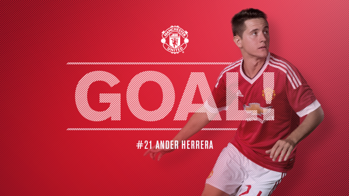 ManUtd's tweet photo. 22' - GOAL! Everton 0 #mufc 2. @AnderHerrera heads in a second! http://t.co/d7meXhkBNd