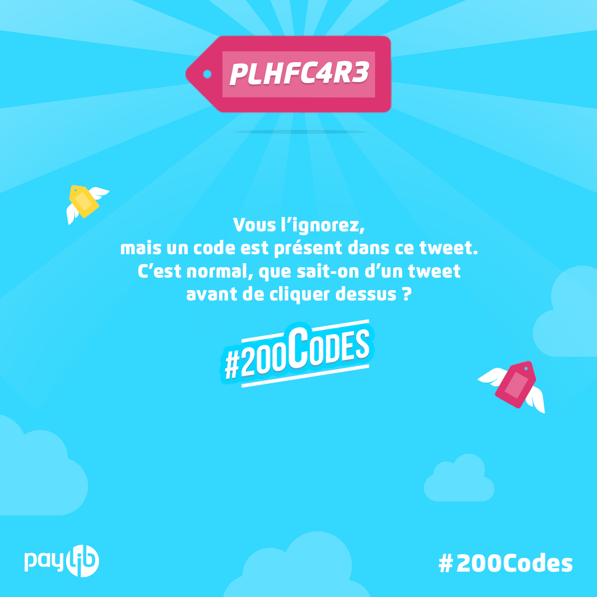 Paylib's tweet photo. 1 code de réduction est présent dans ce tweet. Mais que sait-on d’un tweet avant de cliquer dessus ? #200Codes http://t.co/6tNHFbeEvA