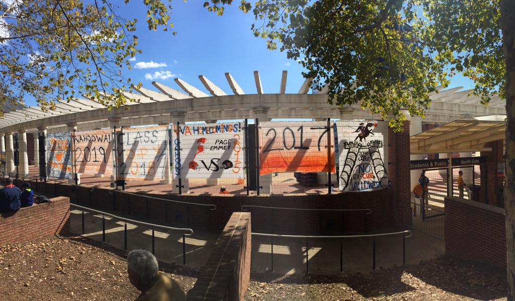 VAHomecomings's tweet photo. Banners looking good outside Scott Stadium for #UVAHomecomings @uva2019 don't forget to check in at the game! http://t.co/Yr9gvL99R8