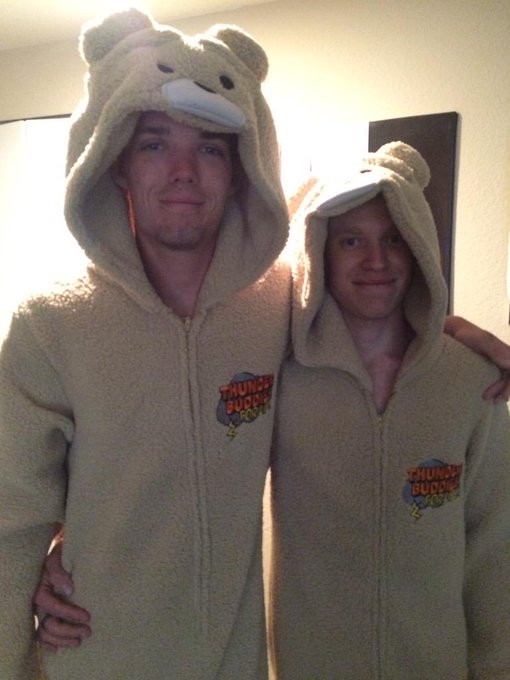 My "thunder buddy for life" @khunterxxx  and I in our new onesies #boyfriend #ted  #cuties http://t.