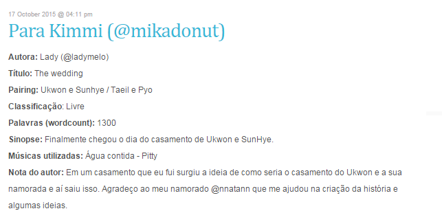 jackpotando's tweet photo. The wedding
http://t.co/LXvatdzMbl
#TAEPYO #SUNKWON
De: Lady (@ladymelo)
Para: Kimmi (@mikadonut) http://t.co/r0Qnp2jW4l
