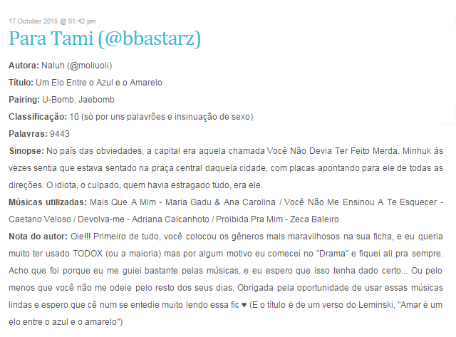 jackpotando's tweet photo. Um Elo Entre o Azul e o Amarelo
http://t.co/N7lqv0xyeW

#UBOMB #JAEBOMB

De Naluh (@moliuoli)
Para Tami (@bbastarz) http://t.co/hW77dg6w2i