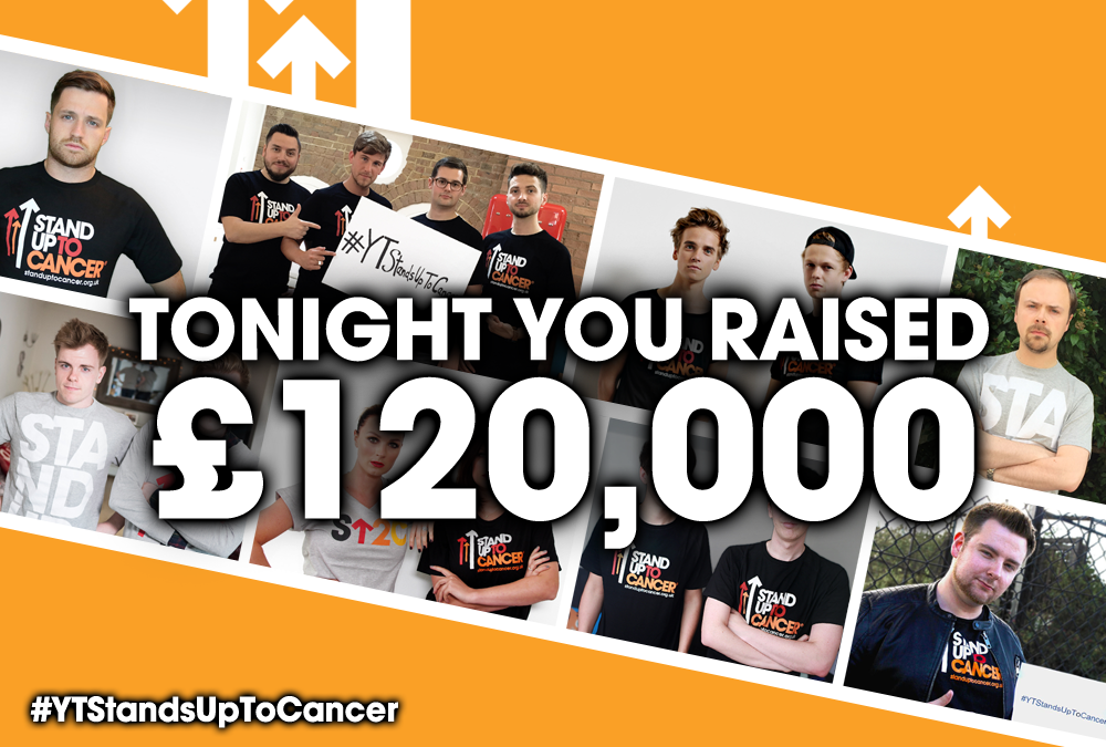 SU2CUK's tweet image. Drumroll please .. tonight you've kickstarted #YTStandsUpToCancer fundraising with an incredible £120,000! THANK YOU