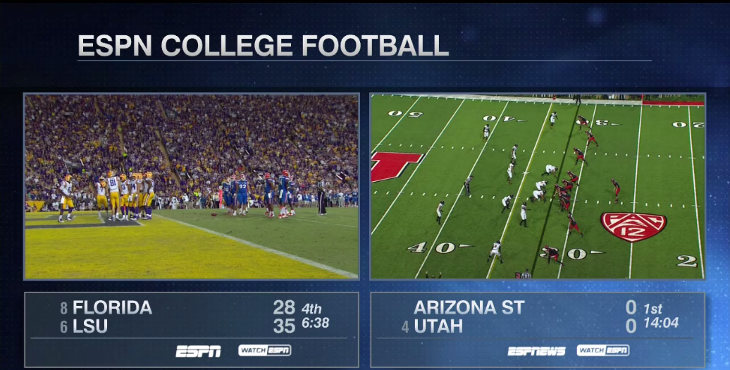 ESPNPR's tweet photo. Programming: Arizona State at No. 4 Utah is currently on ESPNEWS, will move to ESPN at conclusion of #UFvsLSU http://t.co/oYPM875xaZ