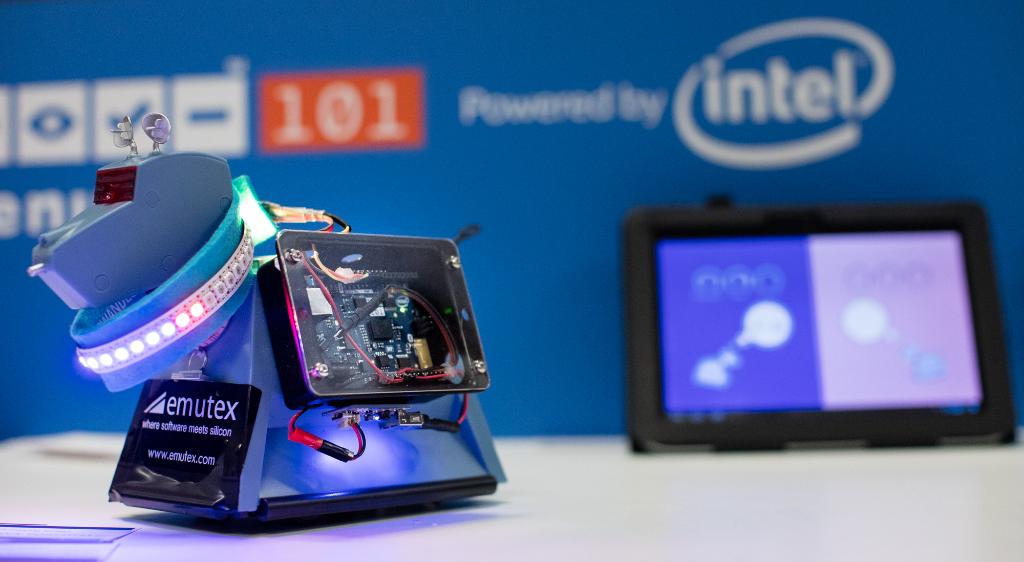intel's tweet image. The latest in wearable tech... for dogs! Intel's canine health tracking demo at #MFR15, developed on #Arduino101.