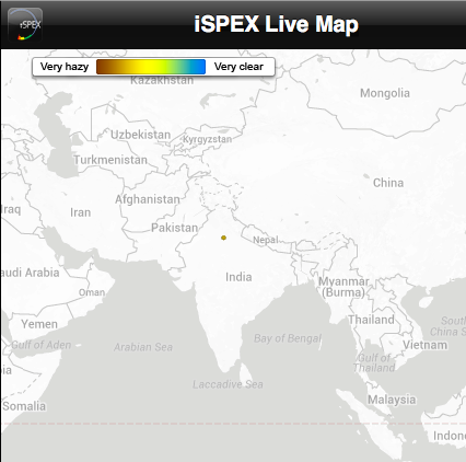 Measuring aerosols in New Delhi at IIT using iSPEX and Calitoo. Cloud free skies, but hot and hazy.