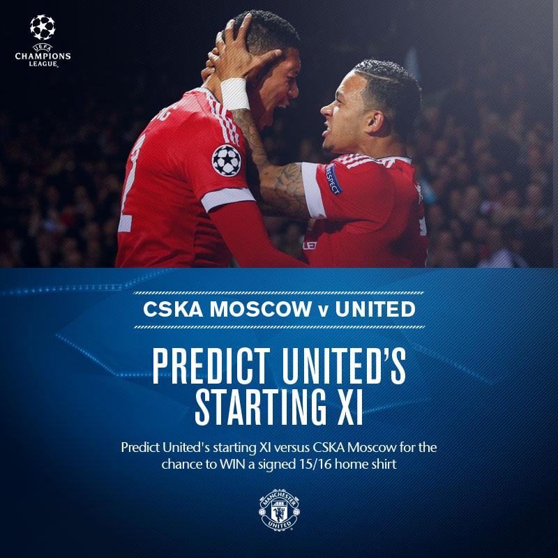 ManUtd's tweet photo. Next up for #mufc is a @ChampionsLeague trip to CSKA Moscow. Predict Wednesday night's XI: http://t.co/f65FVKtg3e http://t.co/VIXGLGma1n