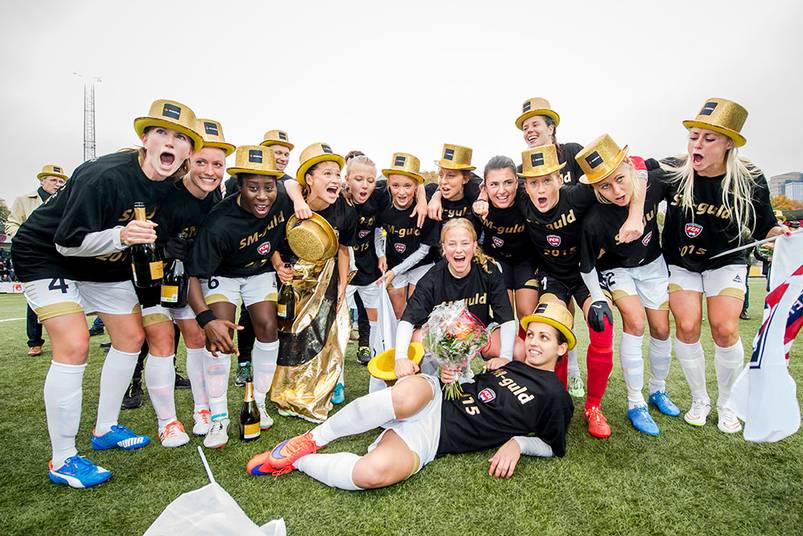 Andonova and her teammates in the post-game celebration