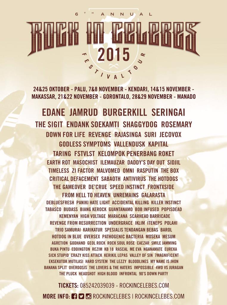 Lineup penuh #RICfest2015 hingga saat ini. Pantau dan simak terus informasi terkini di rockincelebes.com!