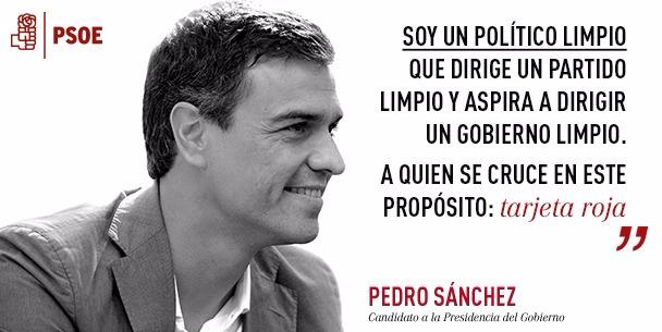 PSOE's tweet photo. Lo tenemos claro: tarjeta roja directa a la corrupción @sanchezcastejon #LlegaElCambio http://t.co/k9TGxVHELb