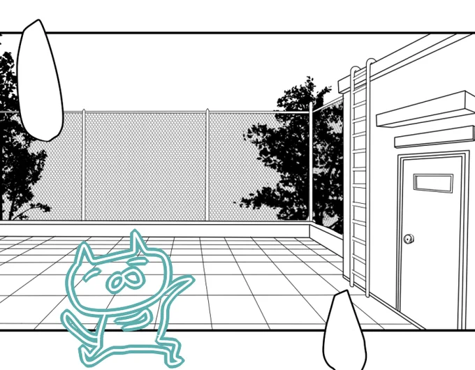 屋上描くの楽しい～!
けどよく考えたら後ろの木、どんだけ背丈あるんだよって感じだから消す。なんで木を置いちゃったんだろうボーっとしてたwww 