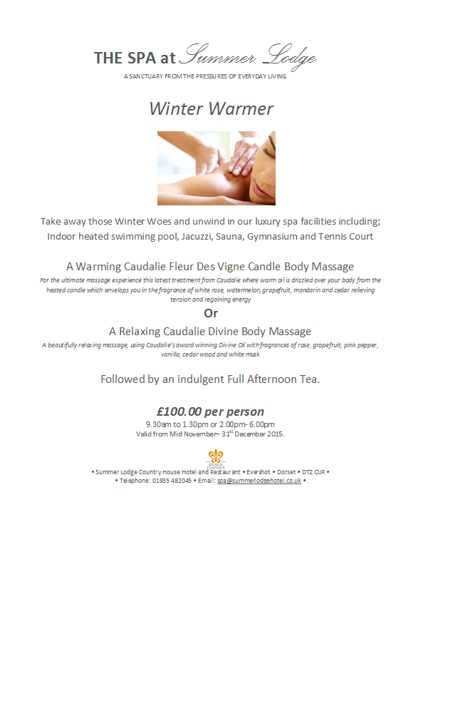 SummerLodgeSpa's tweet photo. Take a look at our latest offer valid from November to 31st December. Call us on 01935 482045 for more information. http://t.co/uIPNmkt8xt