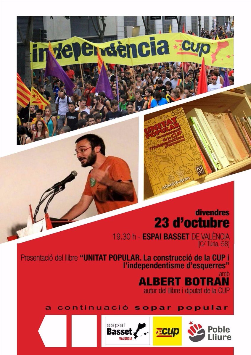 Poble Lliure PV (@poblelliure_pv) on Twitter photo Proper divendres 23 presentació del llibre del diputat <a href="/albertbotran/">Albert Botran Pahissa</a> a l‘ Espai Basset de #Valencia Proper divendres 23 presentació del llibre del diputat <a href="/albertbotran/">Albert Botran Pahissa</a> a l‘ Espai Basset de #Valencia
