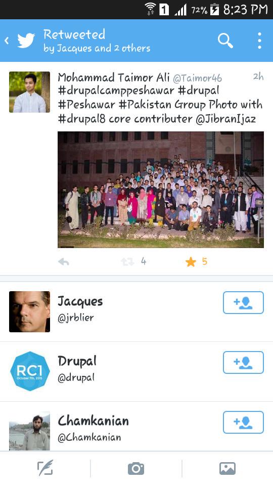 Taimor46's tweet image. Feeling Proud becz #drupal retweeted #drupalcamppeshawar group photo #welovedrupal