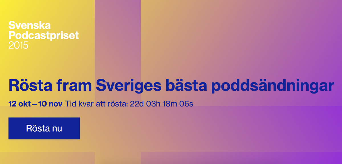 AppSnackse's tweet photo. Ni glömmer väl inte att rösta? 
http://t.co/AFL5Bnni28
#SvenskaPodcastpriset http://t.co/XkeFOUQldi