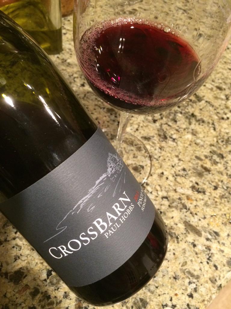 One of my favorite fall Pinot Noirs, <a href="/CrossBarnWinery/">Crossbarn Winery</a> '13, elegance, power, black raspberry, chocolate, cola.