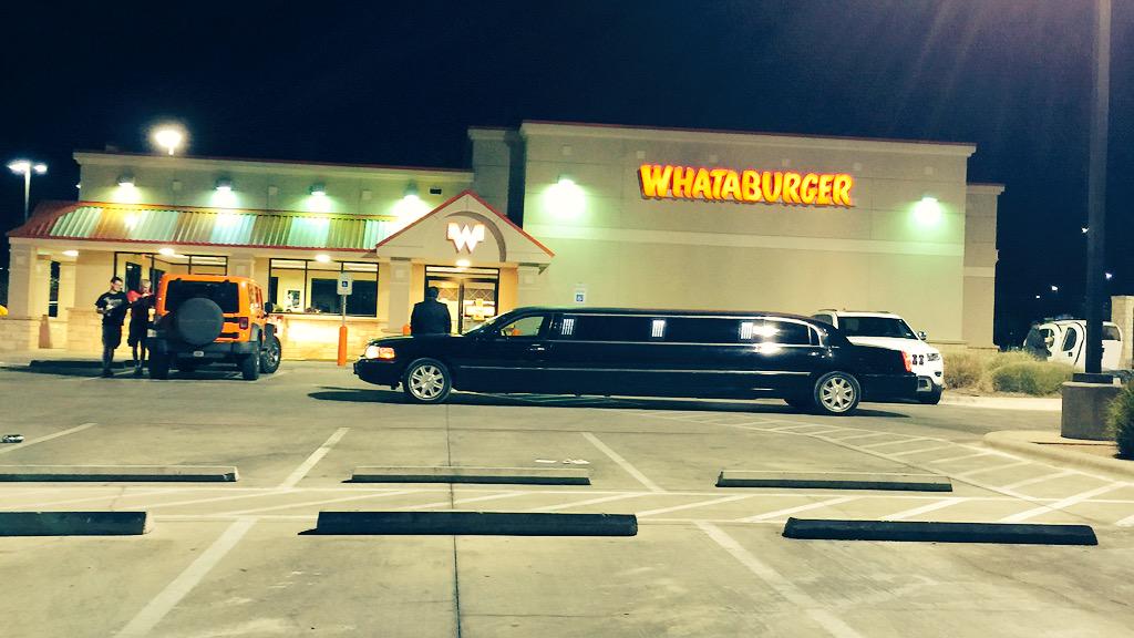 TexasHumor's tweet photo. When you're rollin' in your limo but you're Texan and got them late night cravings... http://t.co/7fCktOKgAn