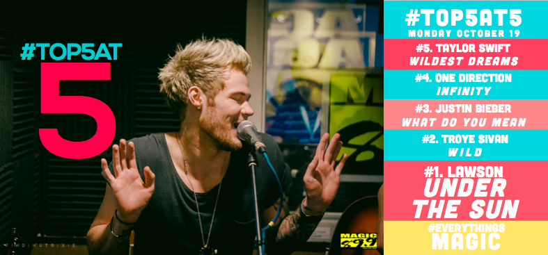 Magic899's tweet photo. .@LawsonOfficial's at #1 on the #Top5At5!
No big deal. Just✨THE biggest deal #UndertheSun!
http://t.co/8hh5KUOxY5 http://t.co/69pXn8eWaW