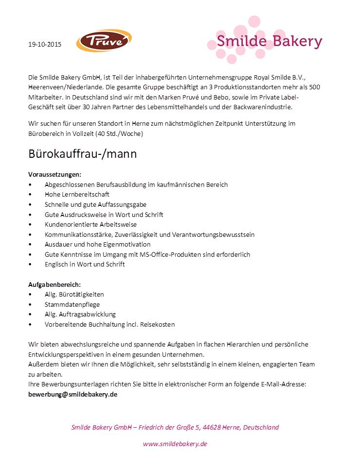 Smilde Bakery GmbH stellt ein!