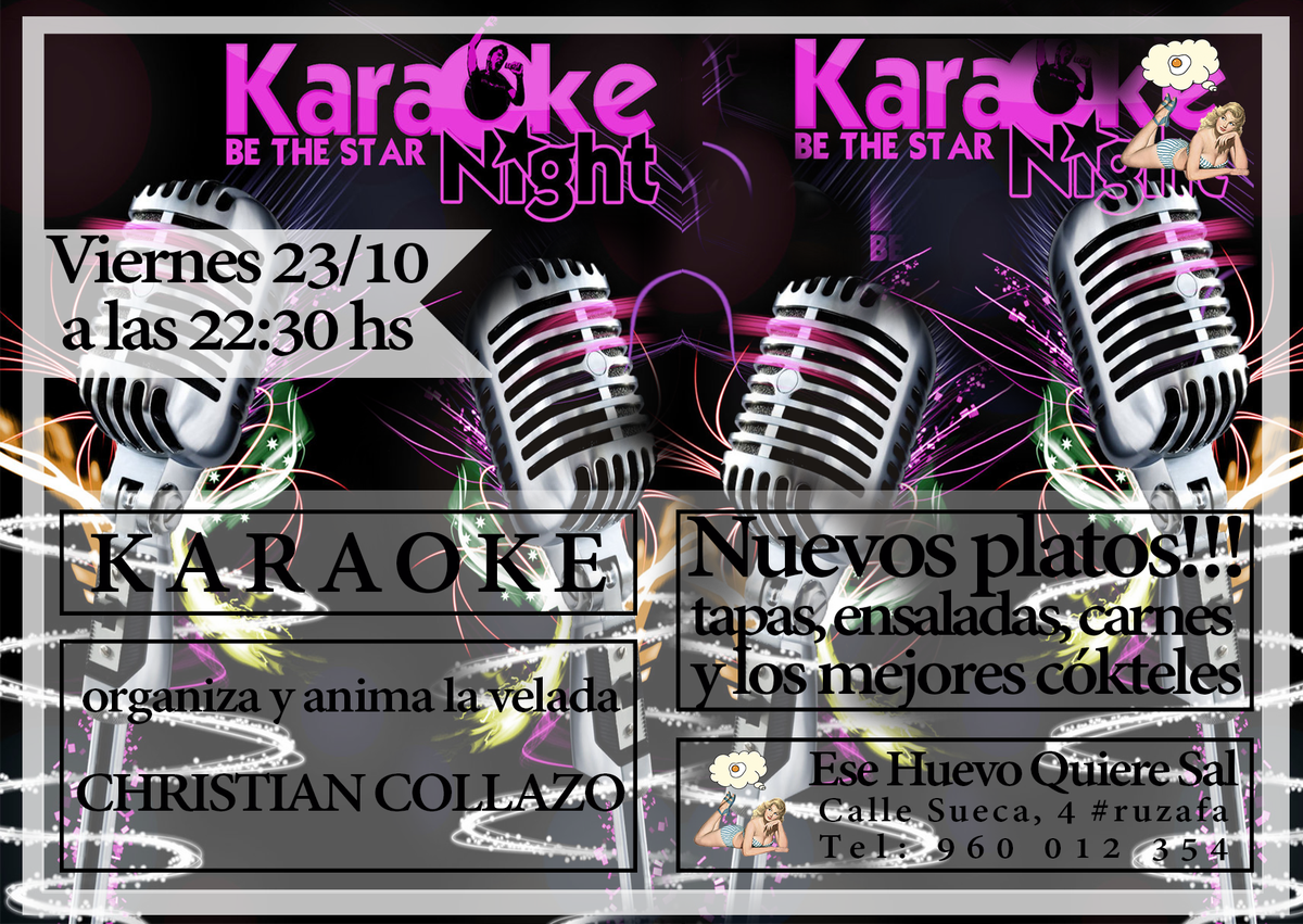 RuzafaTV's tweet photo. #Viernes 23/10 #noche de #amigos con el #karaoke en #ruzafa Tel: 960 012 354 #esehuevoquieresal https://t.co/wNucEP5LR3