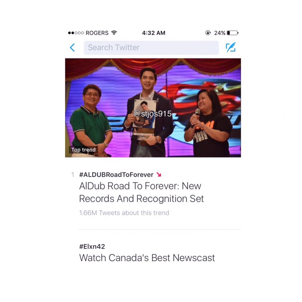 stjos915's tweet photo. @aldenrichards02 @mainedcm 
Top trend in Canada #ALDUBRoadToForever http://t.co/khwcHc1ZSX