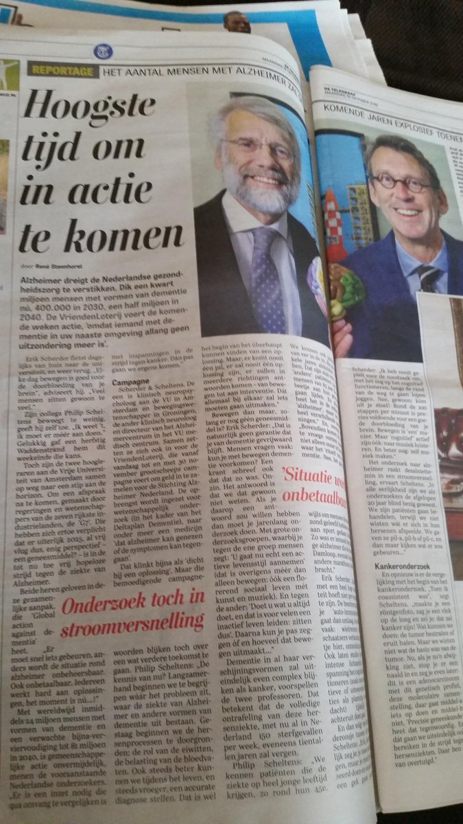 postscriptum_PS's tweet image. M&apos;n fav prof weer in de krant, global action against dementia #gaad #vu #hersenen #actief #eiwitten #bloedvaten