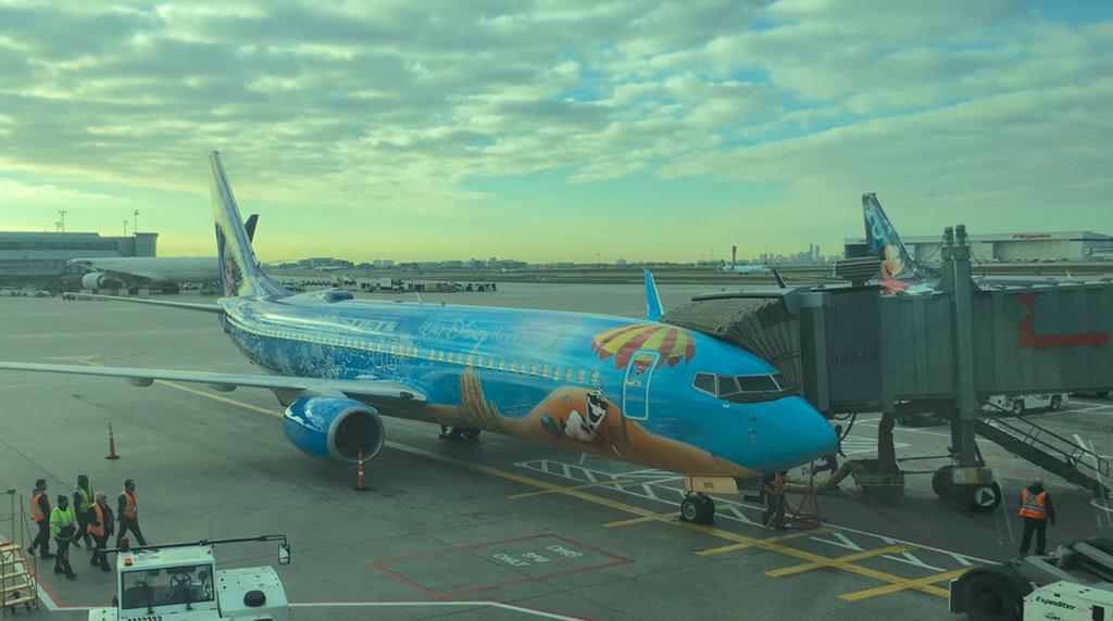 Mickey needed some company. The #MagicPlane and #DisneyFrozenThemedPlane meet for the first time!