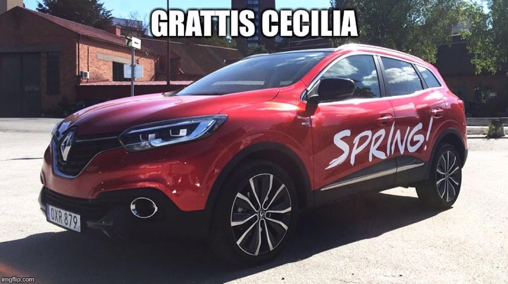 TV4Spring's tweet image. Vinnaren som får köra Spring!-bilen Renault Kadjar i ett helt år är Cecilia: tv4.se/spring/artikla… #TV4Spring