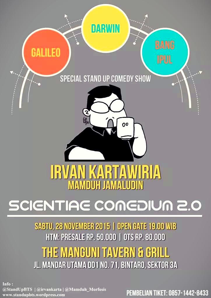 Ada yg mau melewatkan acara stand up ini? saya jamin IQ kalian meningkat abis nonton show ini.
#ScientiaeComedium2.0