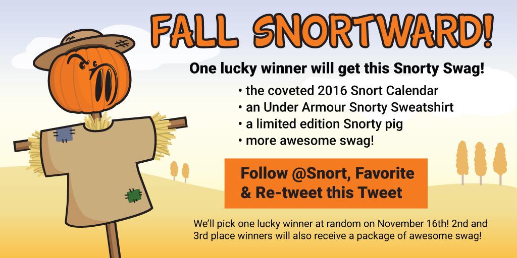 snort's tweet image. In honor of Snorty's 2016 Calendar release, we're giving away some Snort swag to 3 lucky winners! Snort On!