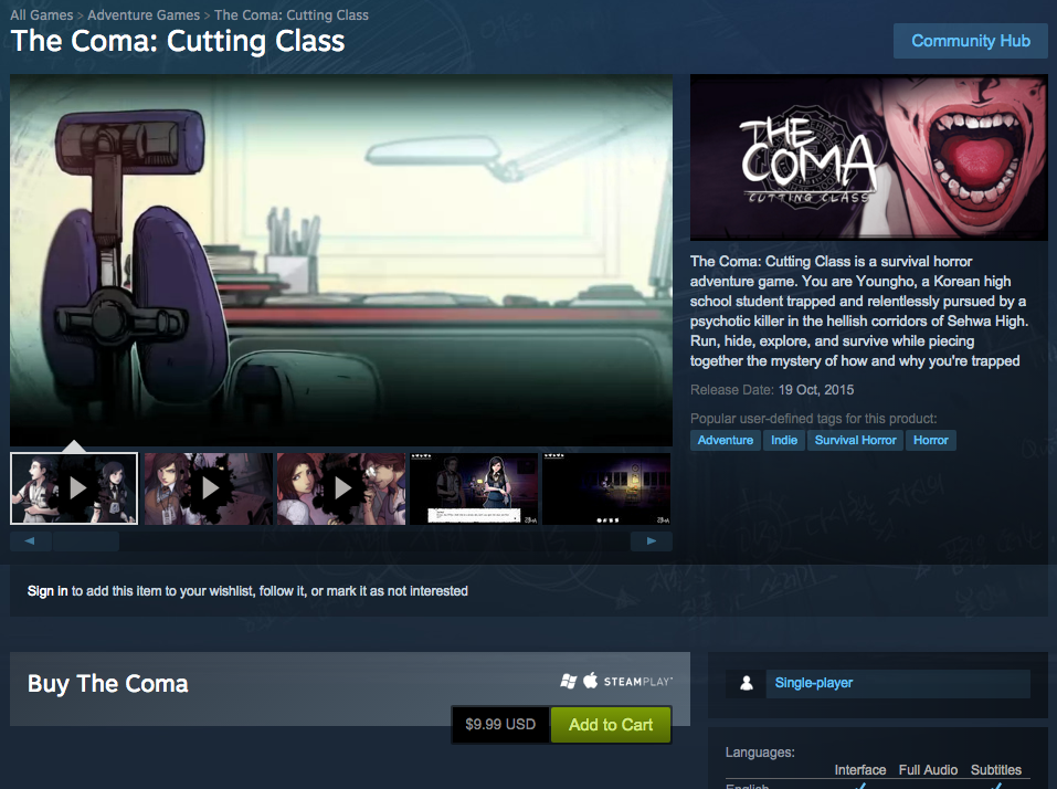 Zaquard's tweet image. We're live! #thecoma #cuttingclass #indiegame #gamedev #STEAM #SteamGreenlight #horrorgame #Halloween #gameready