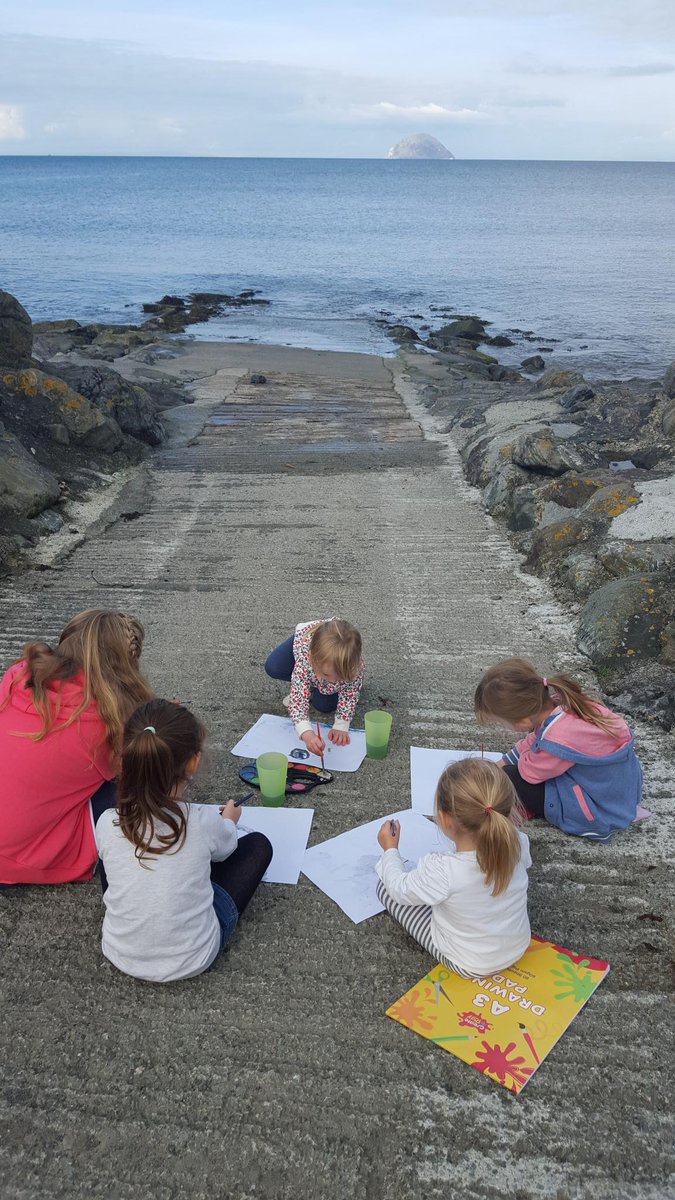 kikkymann's tweet photo. @asquithnursery  Ruby being #creativewithpaintsoutside painting the Ailsa Craig which is the island in the distance. http://t.co/Afmlmukp7F