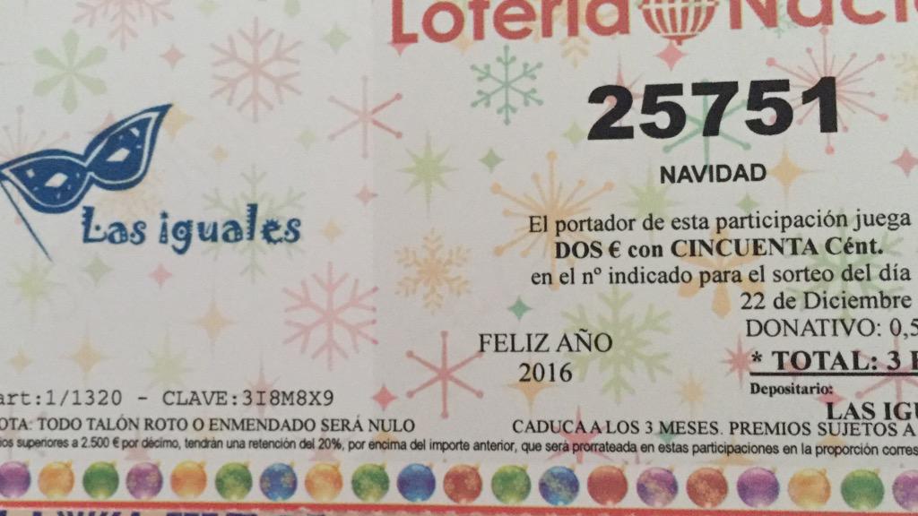 El número de la suerte: 25.751 
No te quedes sin la tuya! Este año <a href="/LasIguales/">Comparsa Las Iguales</a> repartimos suerte! 🎄🎄🎄