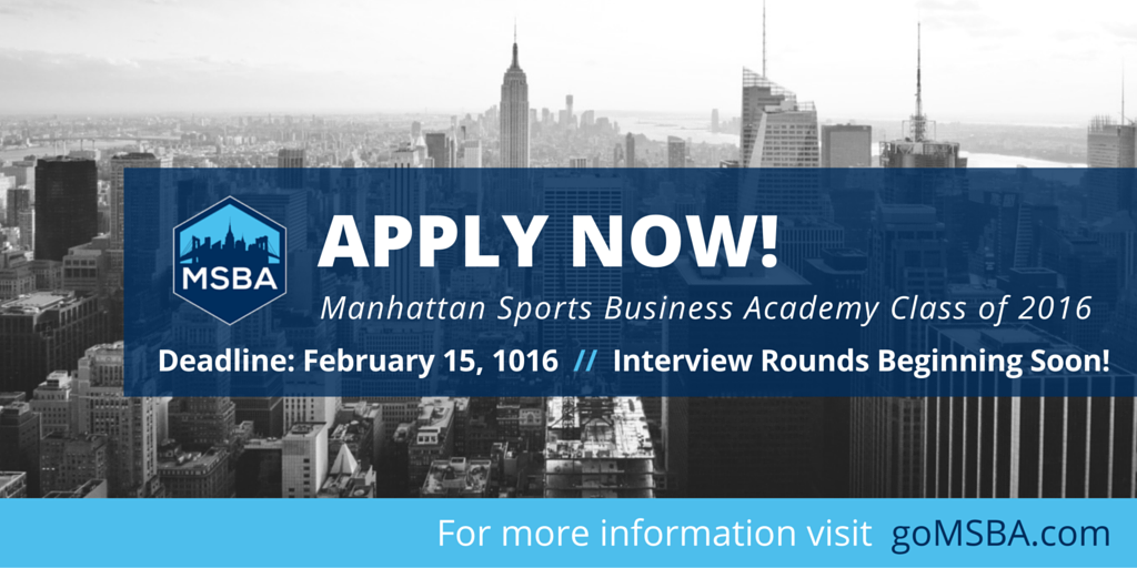 goMSBA's tweet photo. ATTN #SportsBiz students: applications for #MSBA16 are LIVE NOW! Don't wait, submit yours at http://t.co/5CD6p2edX4 http://t.co/bUwDDa97XB