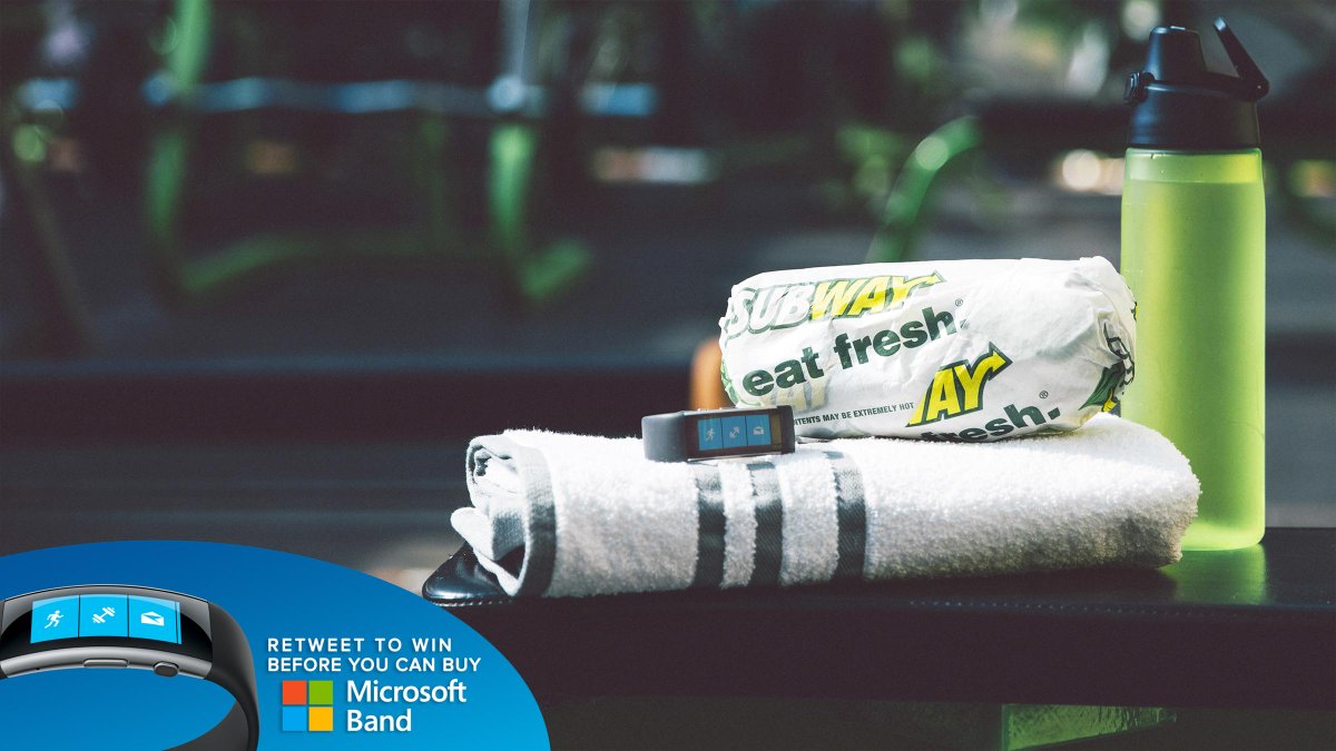 SUBWAY's tweet photo. We’re giving away 100 of the new @MicrosoftBand before they're in stores.#StayFitSweepstakes http://t.co/4IJYZKvfPM http://t.co/5gP6Rqr6oM