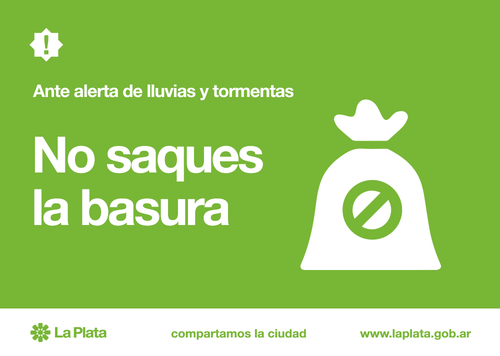 LaPlataMLP's tweet photo. Ante la posibles precipitaciones recomendamos revisar techos, drenajes y evitar sacar la basura #MLP http://t.co/xUo38sBPWf