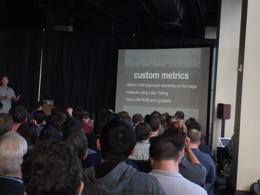 dkhan's tweet image. Awesome talk by @Souders of @SpeedCurve - we need custom metrics for measuring User Experience. #HTML5DevConf