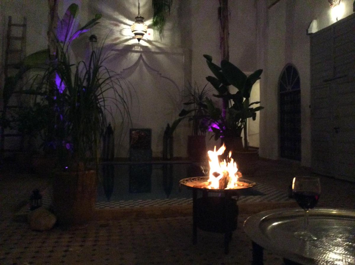 Cool 18 degrees tonight. Good excuse for a fire. #riadchameleon #marrakech