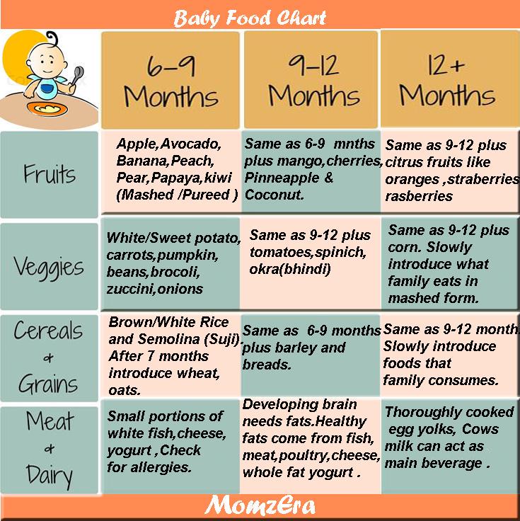 9 To 12 Months Baby Food Chart