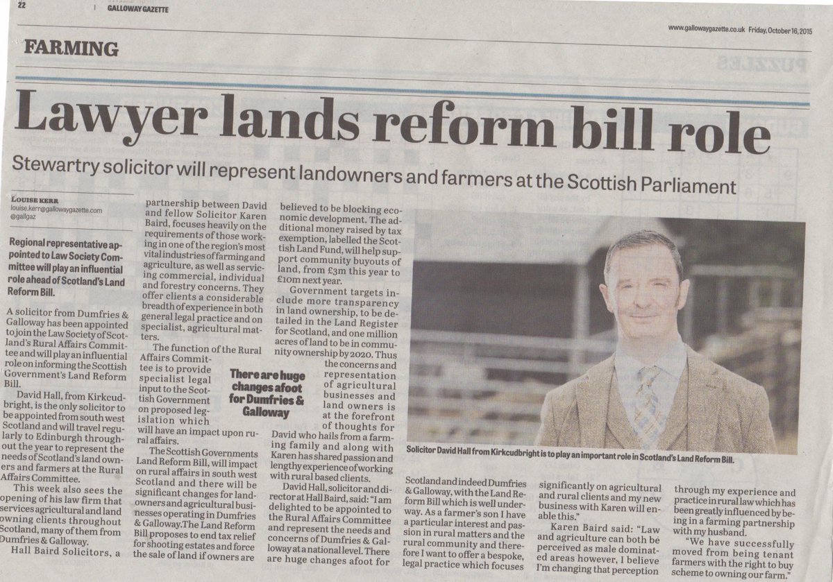 Brilliant news piece in the #GallowayGazette on Friday. #landreformbill