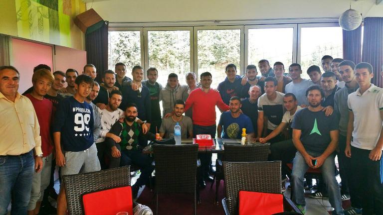 Angelovski was joined by his players; photo: Rabotnichki