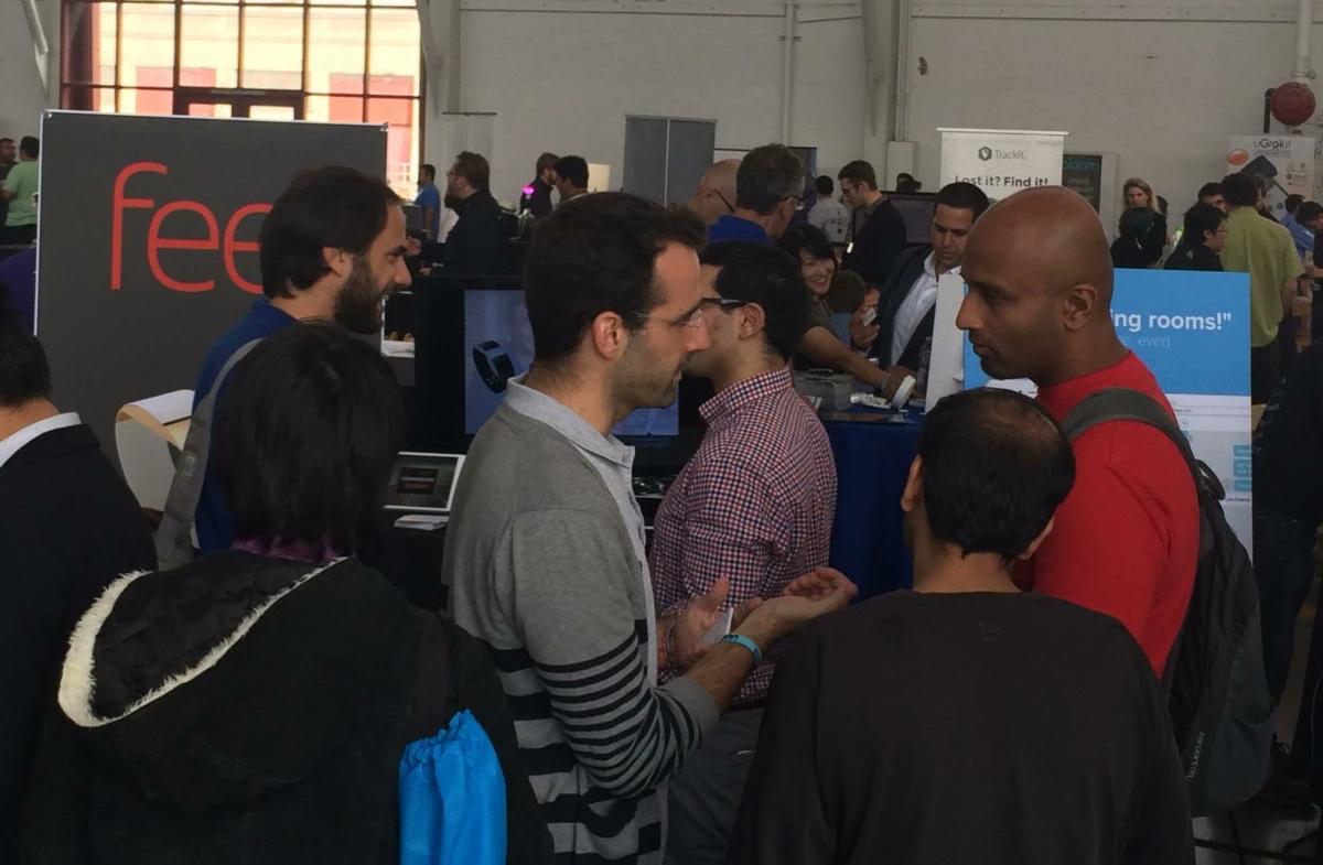 Feeltherapeutic's tweet photo. Demo booth stayed crowded at all times! #launchmobile #wearables #IoT #myfeel #hackhappiness https://t.co/pkRffReE5d