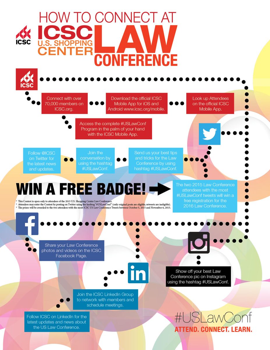 ICSC's tweet photo. Want to win a free badge to the 2016 #USLawConf?  Find out in our How to Connect infographic for this year's event! https://t.co/IM4IKoYcDn