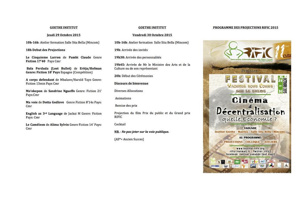 Rific2's tweet photo. Le programme officiel du #Rific2015 cc @ngimbis @TitiNdema @NadegeTsogo @FrancoiseEllong https://t.co/5LAHa0hGuV