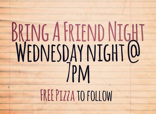 WOLFLIFE_CM's tweet photo. Have you invited someone to BRING A FRIEND NIGHT yet? L.I.F.T. is this Wednesday night @ 7pm! Free pizza to follow! https://t.co/pxGe6dbHjq