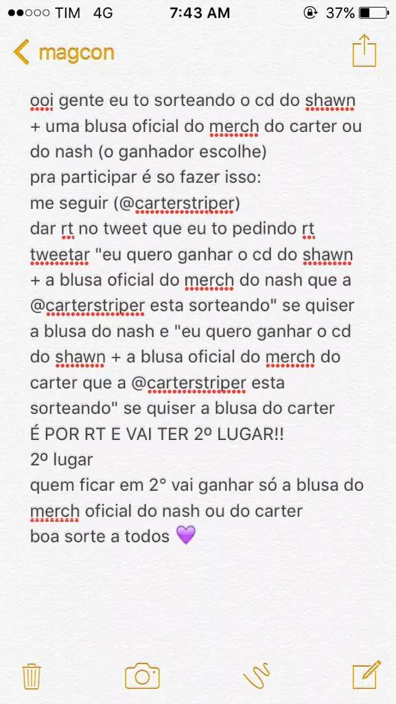 xiaodejunct's tweet image. eu quero ganhar o cd do shawn + a blusa oficial do merch do nash que a @carterstriper está sorteando