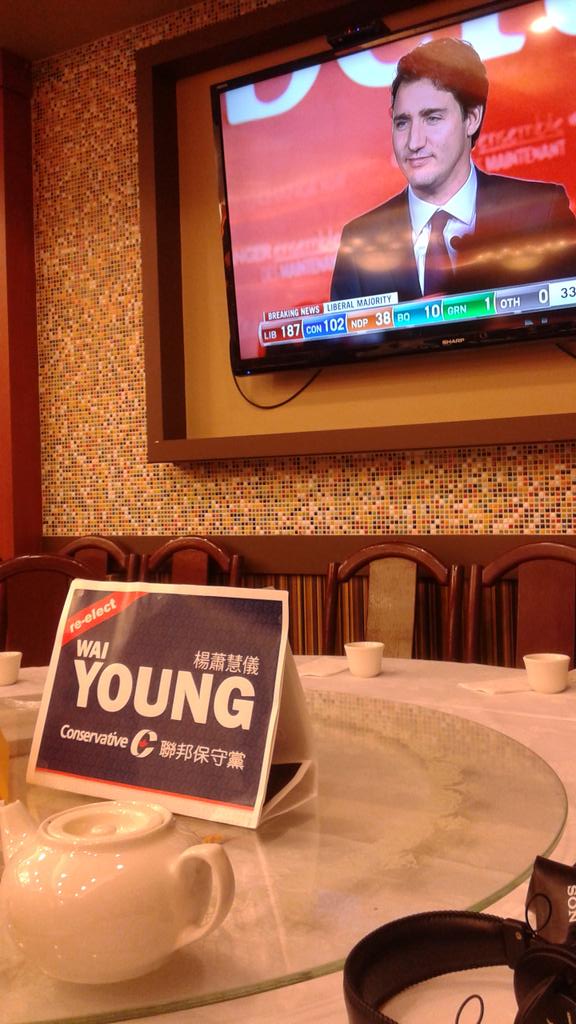 How I will remember this historic moment: Sippin' tea in a blue-turned-red riding #VancouverSouth #Elxn42